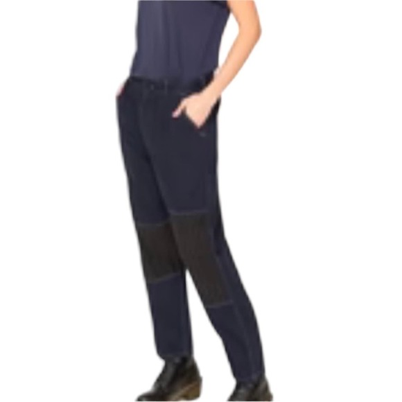 Sandrine Rose x Free People Pants Size 27 NWT French Worker Blue/Black Pinstripe - Picture 12 of 12